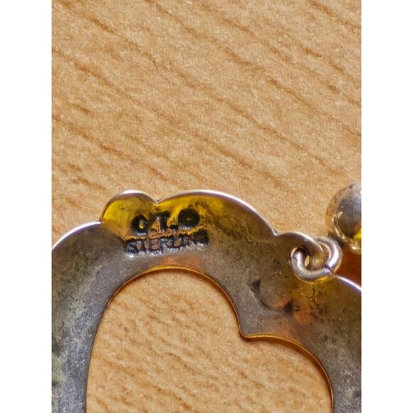 QT Quoc Turquoise Sterling Sliver Southwestern Heart Concho Drop Earrings - Picture 3 of 5